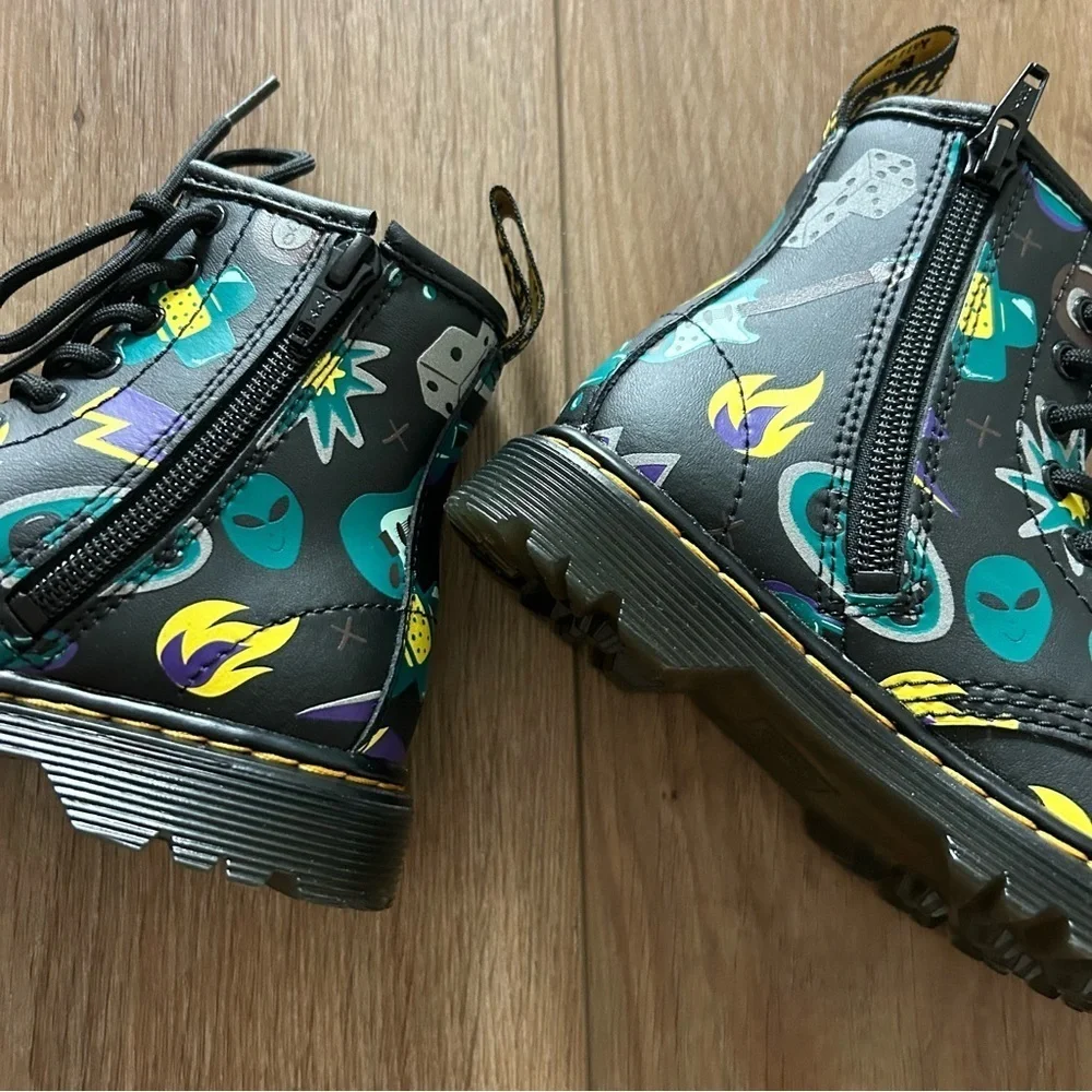 Dr. Martens Toddler 1460 Sticker Print Leather Lace Up Boots SIZE 11